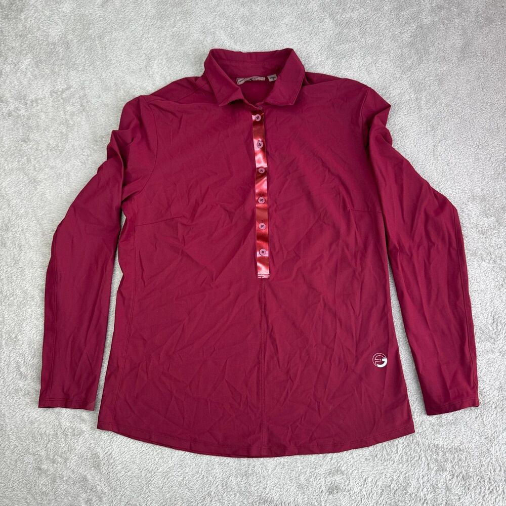 Foray Golf Long Sleeve Polo Shirt Womens Small Red Performance Preppy Active